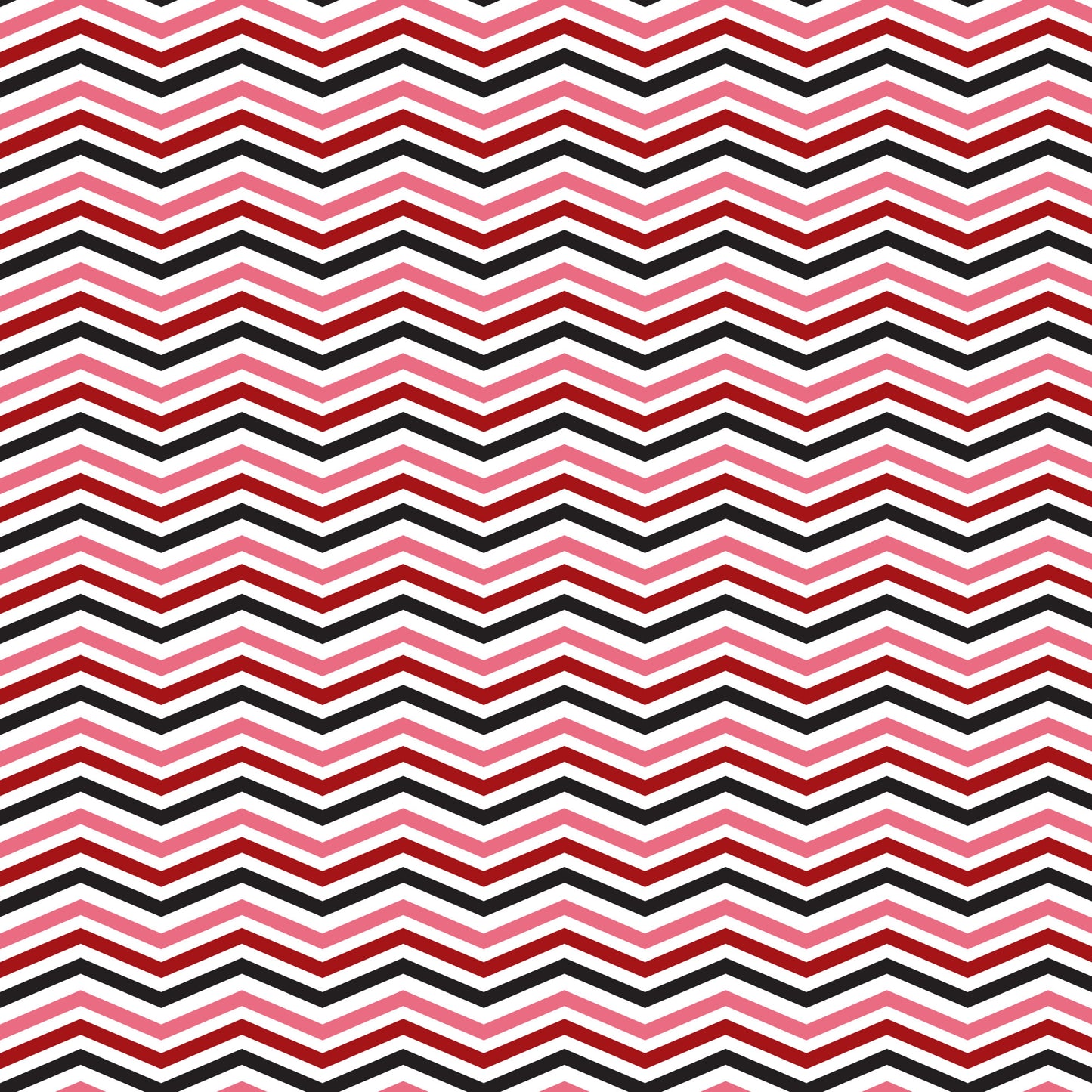 black, red, pink, white, chevron pattern, zigzag stripes, geometric design, retro style, 1950s inspired, diner aesthetic, quilting cotton, fabric panel, repeating pattern, angular lines, mid-century modern, nostalgic feel, striped chevrons, monochrome accents