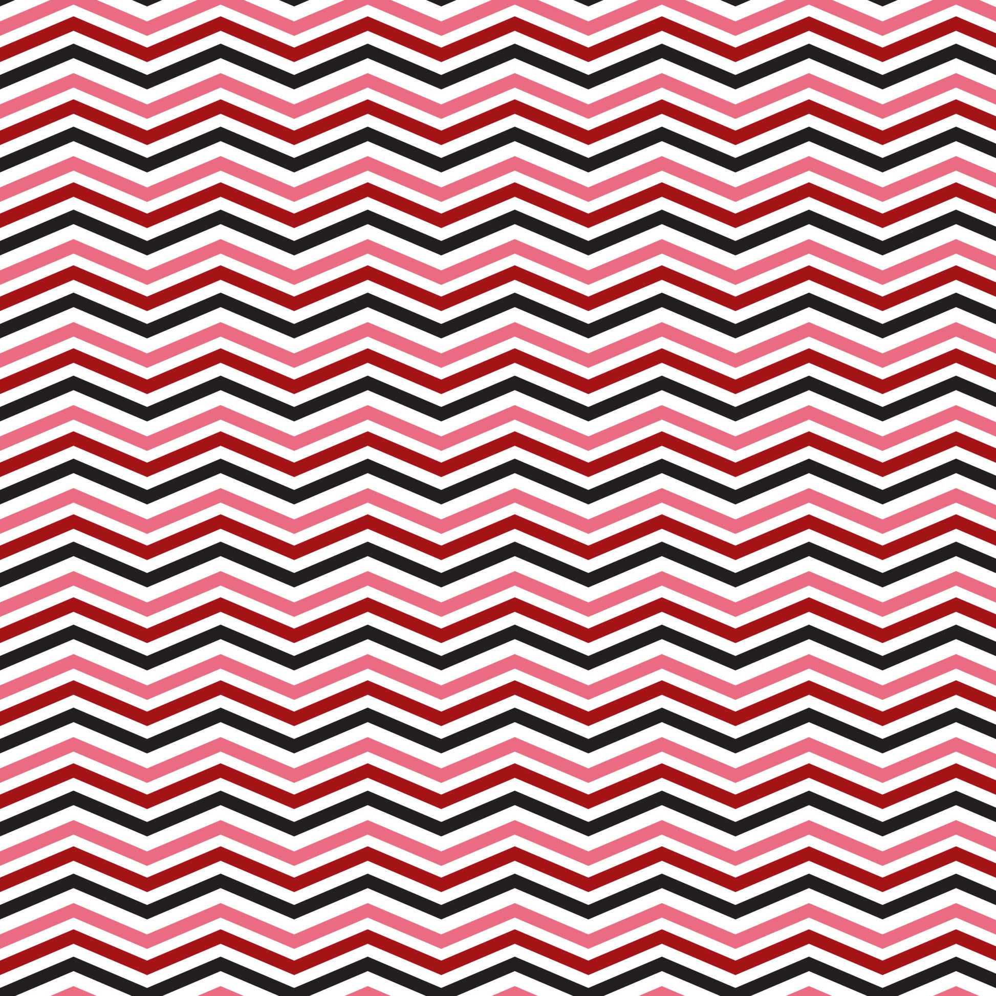 black, red, pink, white, chevron pattern, zigzag stripes, geometric design, retro style, 1950s inspired, diner aesthetic, quilting cotton, fabric panel, repeating pattern, angular lines, mid-century modern, nostalgic feel, striped chevrons, monochrome accents