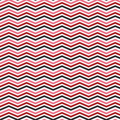 black, red, pink, white, chevron pattern, zigzag stripes, geometric design, retro style, 1950s inspired, diner aesthetic, quilting cotton, fabric panel, repeating pattern, angular lines, mid-century modern, nostalgic feel, striped chevrons, monochrome accents