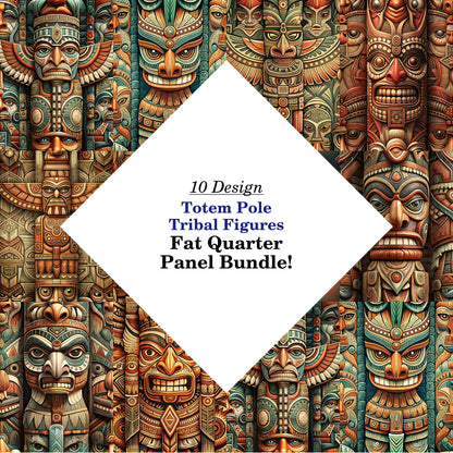 Totem Pole Tribal Figures Fat Quarter Bundle