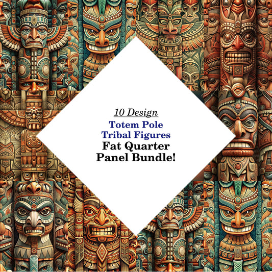 Totem Pole Tribal Figures Fat Quarter Bundle
