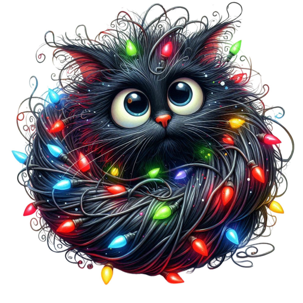Tangled Christmas Cat Fabric Panel 4