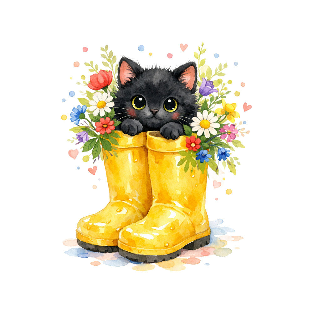 Black Spring Kitten Fabric Panel 5