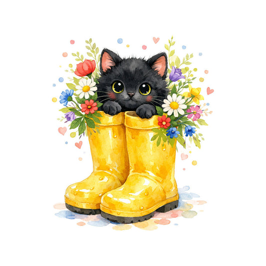 Black Spring Kitten Fabric Panel 5