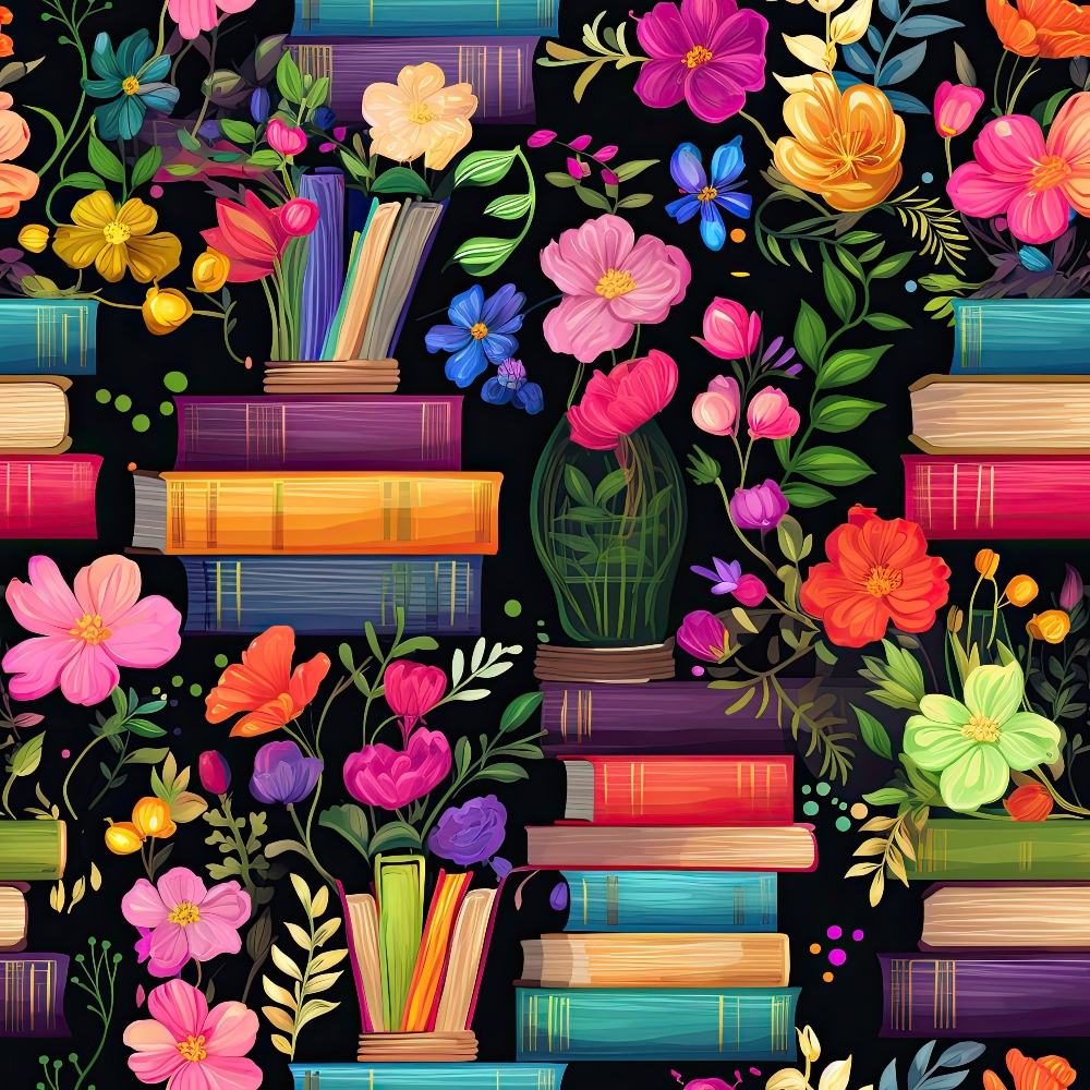 Daily Deal: Rainbow Books and Flowers Pattern 2 Quilting Cotton Fabric - 45" x 1 Yard"