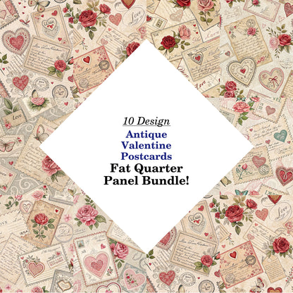Antique Valentine Postcards Fat Quarter Bundle