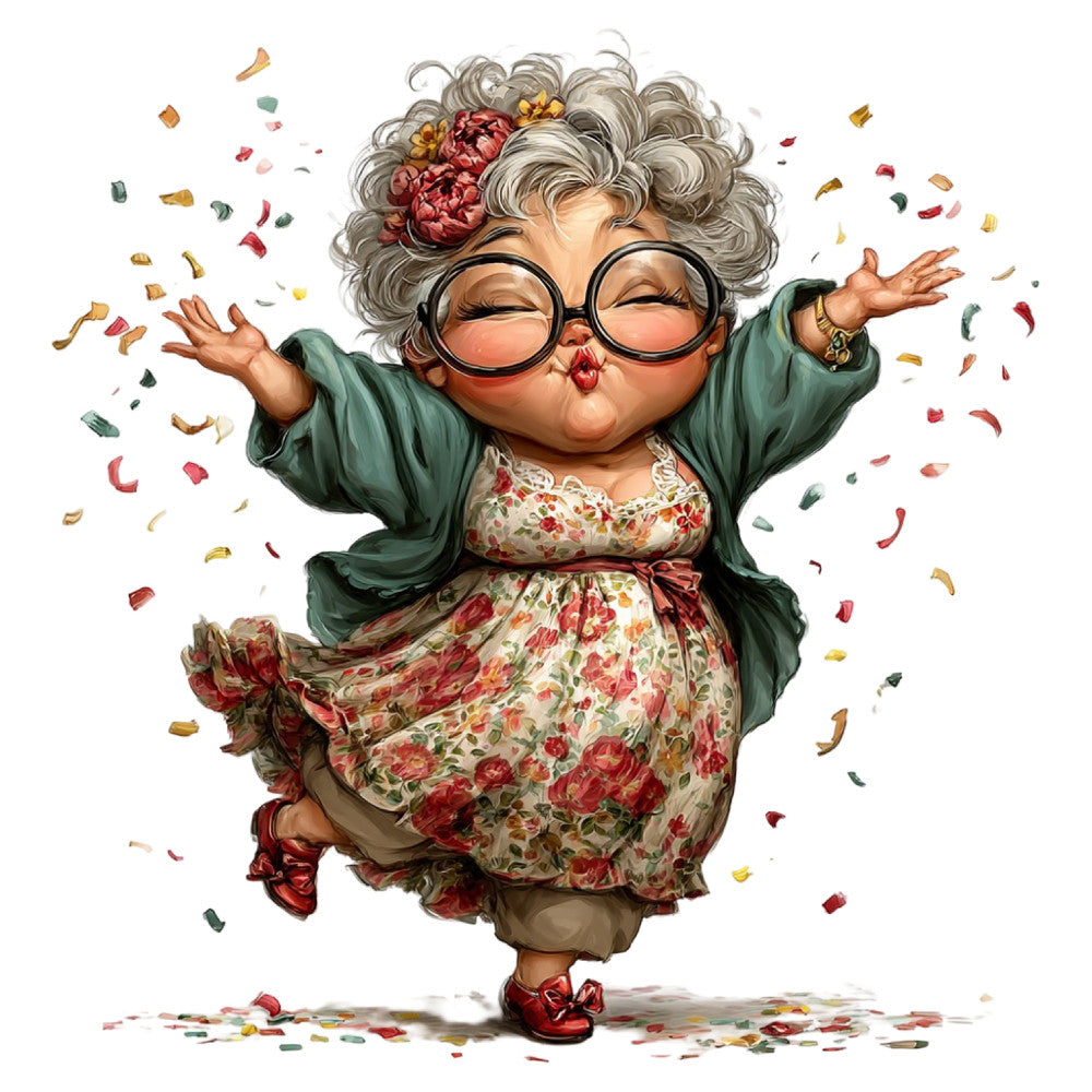 Whimsical Old Lady Birthday Fabric Panel 23