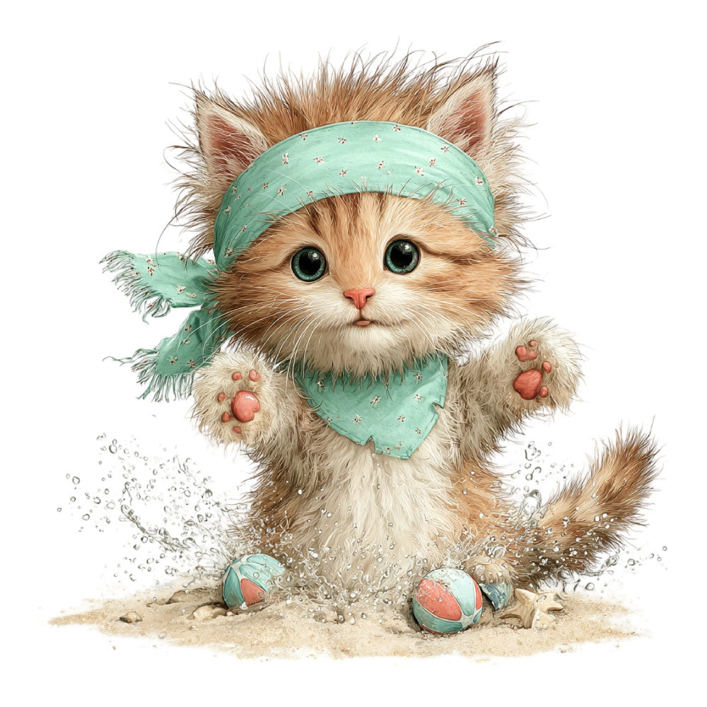 Whimsical Summer Cat Fabric Panel 46