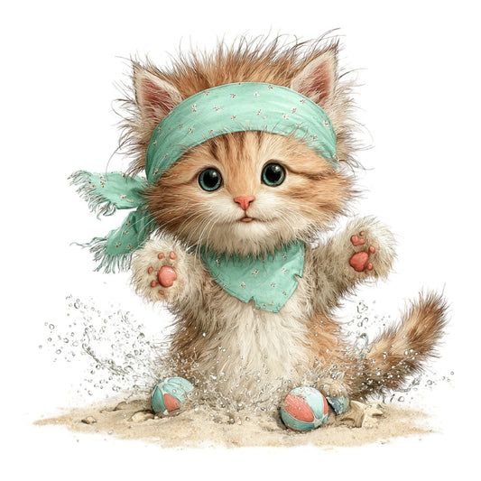 Whimsical Summer Cat Fabric Panel 46