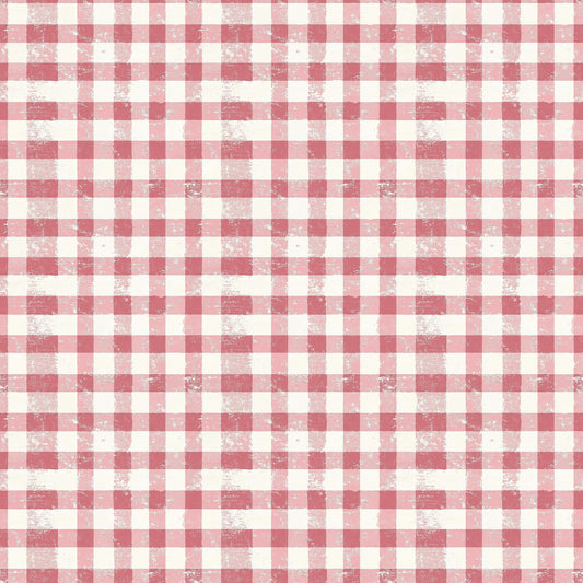 vintage pink, dusty rose, cream, ivory, gingham pattern, checkered design, distressed texture, weathered finish, quilting cotton, fabric panel, rustic charm, shabby chic, cottage style, aged appearance, faded colors, plaid weave, crafting material, sewing fabric, nostalgic mood, soft pastels