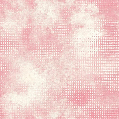 vintage pink, blush pink, cream, ivory, halftone dots, distressed texture, weathered pattern, grunge effect, faded aesthetic, retro style, quilting cotton, fabric panel, soft pastels, muted tones, abstract design, textured background, crafting material, sewing fabric, nostalgic mood
