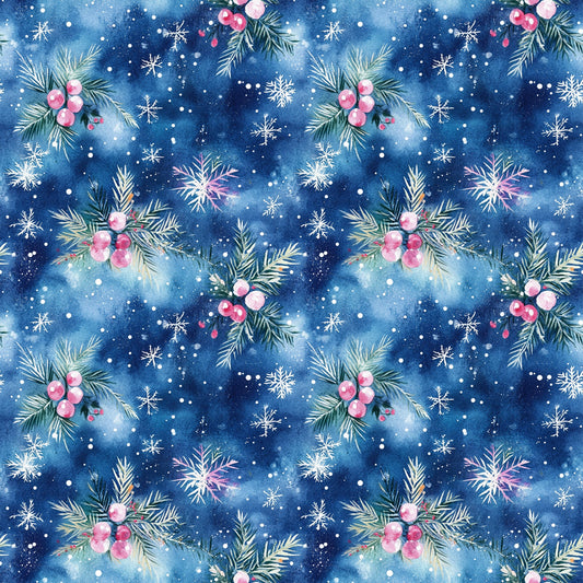 Daily Deal: Watercolor Blue Christmas Pattern 3 Quilting Cotton Fabric - 45" x 1 Yard"