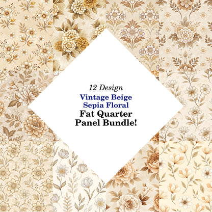 Vintage Beige Sepia Floral Fat Quarter Bundle