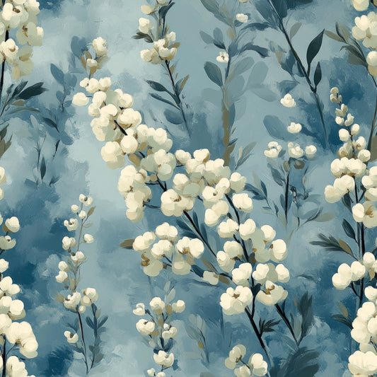 Cornflower Blue Floral Pattern 19 Quilting Cotton Fabric