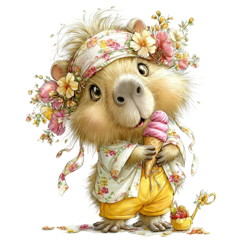 Whimsical Summer Capybara Fabric Panel 25