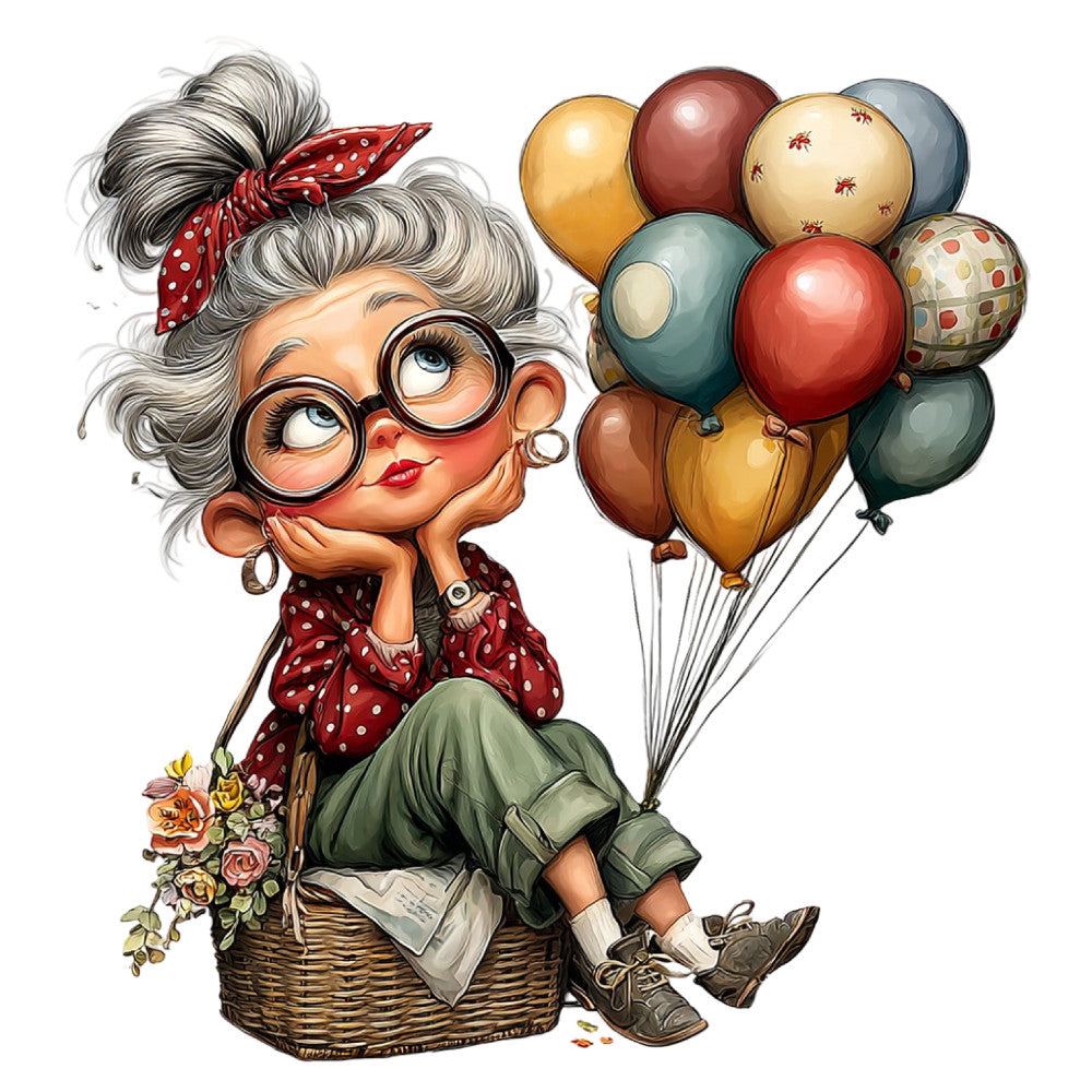 Whimsical Old Lady Birthday Fabric Panel 10