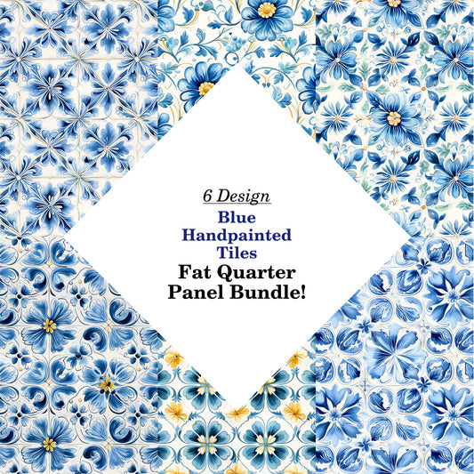 Blue Handpainted Tiles Fat Quarter Bundle