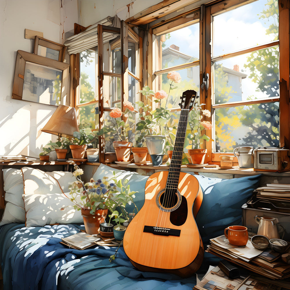 Guitar in Sunny Room Fabric Panel 1