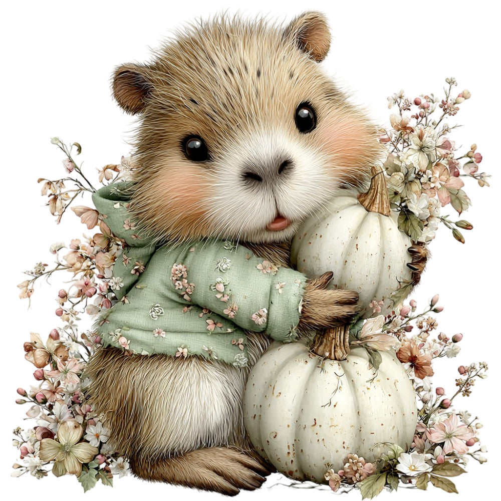 Whimsical Fall Autumn Capybara Fabric Panel 19