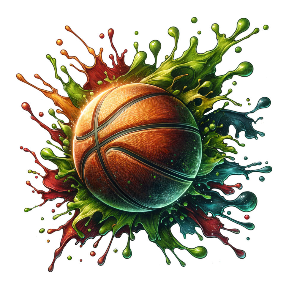 Watercolor Basketball and Splash Fabric Panel 1