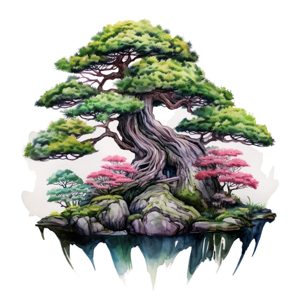 Watercolor Bonsai Tree Fabric Panel 6