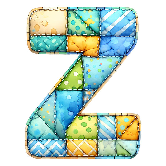 Blue Patchwork Alphabet Fabric Panel 41