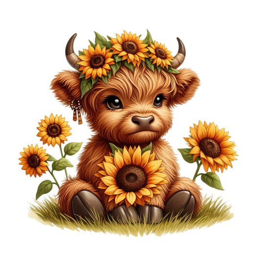 Sunflower Highland Cows Fabric Panel 24