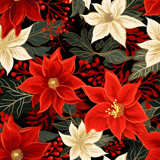 Daily Deal: Poinsettia Blooms Pattern 11 Quilting Cotton Fabric - 45" x 1 Yard"