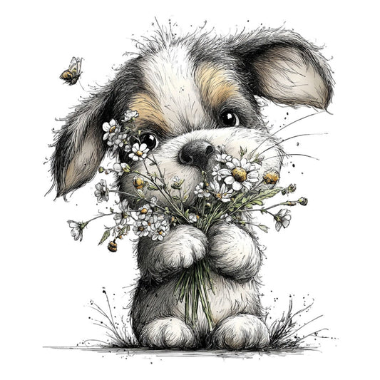 Whimsical Spring Dogs Fabric Panel 40