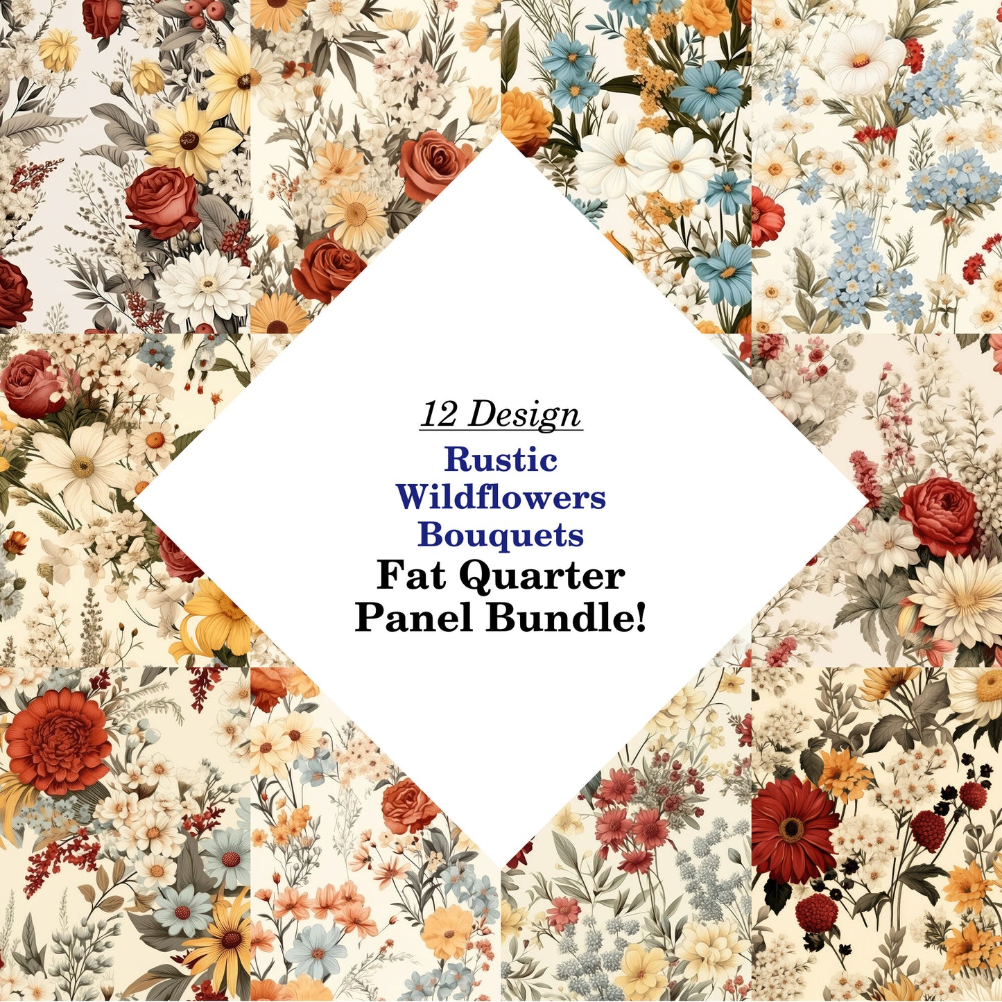 Rustic Wildflowers Bouquets Fat Quarter Bundle