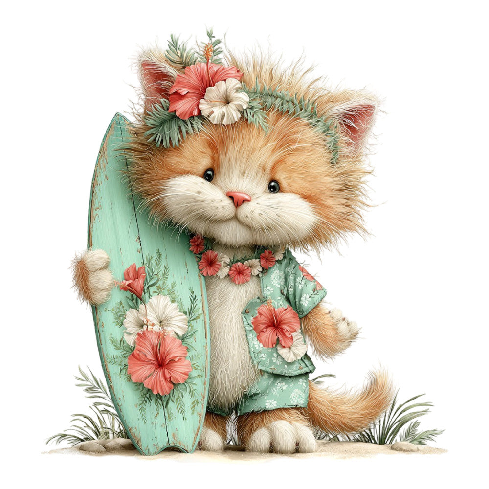 Whimsical Summer Cat Fabric Panel 27