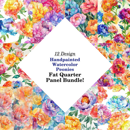 Handpainted Watercolor Peonies Fat Quarter Bundle