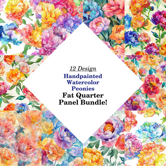 Handpainted Watercolor Peonies Fat Quarter Bundle