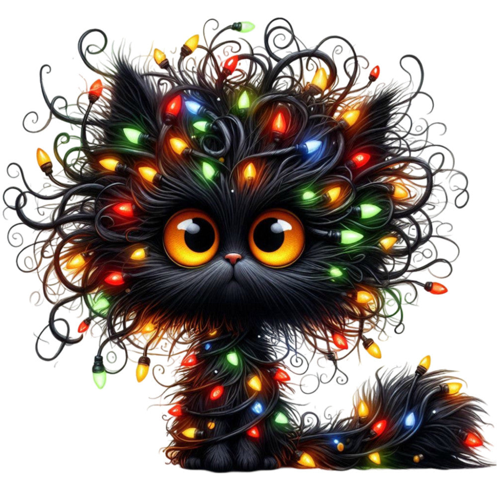 Tangled Christmas Cat Fabric Panel 19