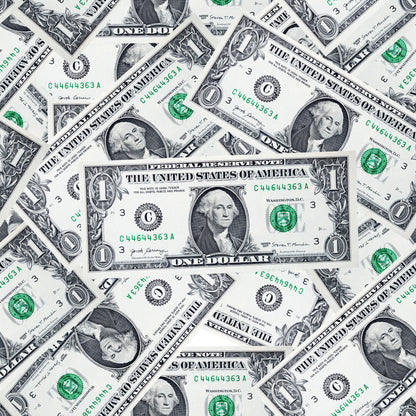 green, black, white, gray, dollar bills, currency pattern, george washington, money design, scattered bills, realistic print, novelty fabric, quilting cotton, fabric panel, patriotic theme, american president, detailed engraving, overlapping pattern, financial motif, conversation print, geometric arrangement
