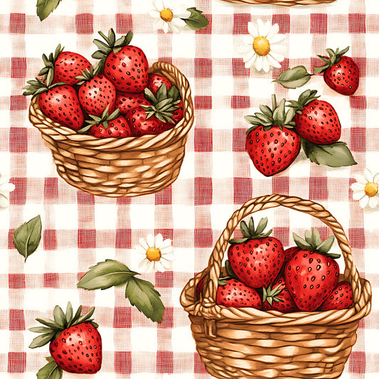 Strawberry Gingham Picnic Pattern 13 Quilting Cotton Fabric