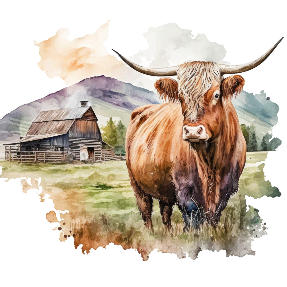 Watercolor Highland Cows Fabric Panel 6