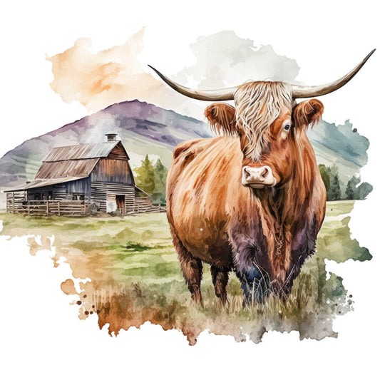 Watercolor Highland Cows Fabric Panel 6