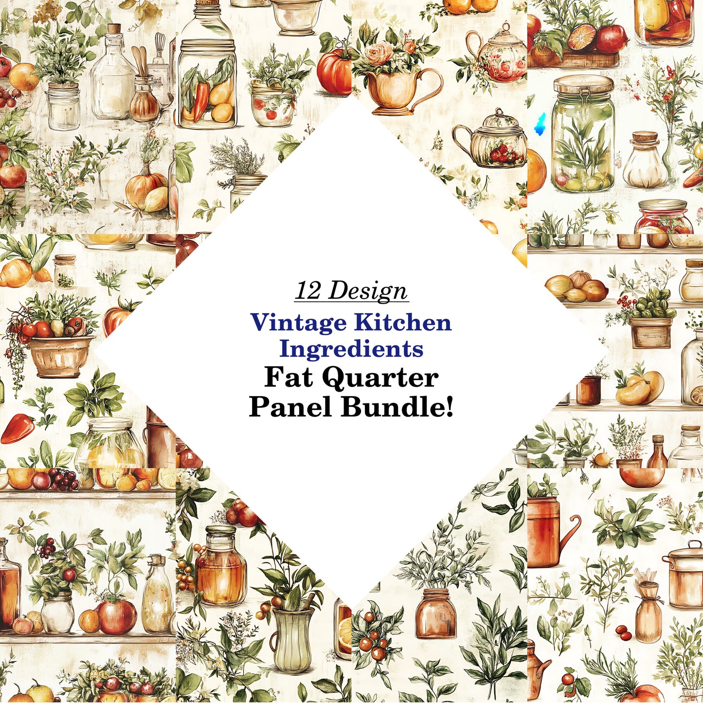 Vintage Kitchen Ingredients Fat Quarter Bundle