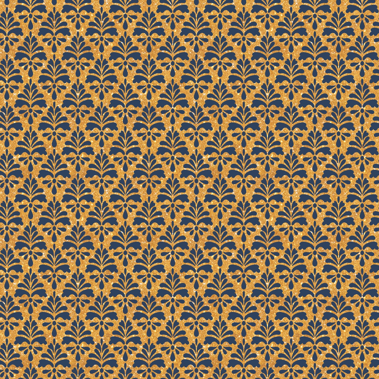 navy blue, gold, metallic gold, floral motifs, damask pattern, ornate design, repeating pattern, botanical elements, decorative flourishes, quilting cotton, fabric panel, elegant pattern, luxurious, formal design, symmetrical motifs, leaf patterns, vintage style, rich colors, celebration theme