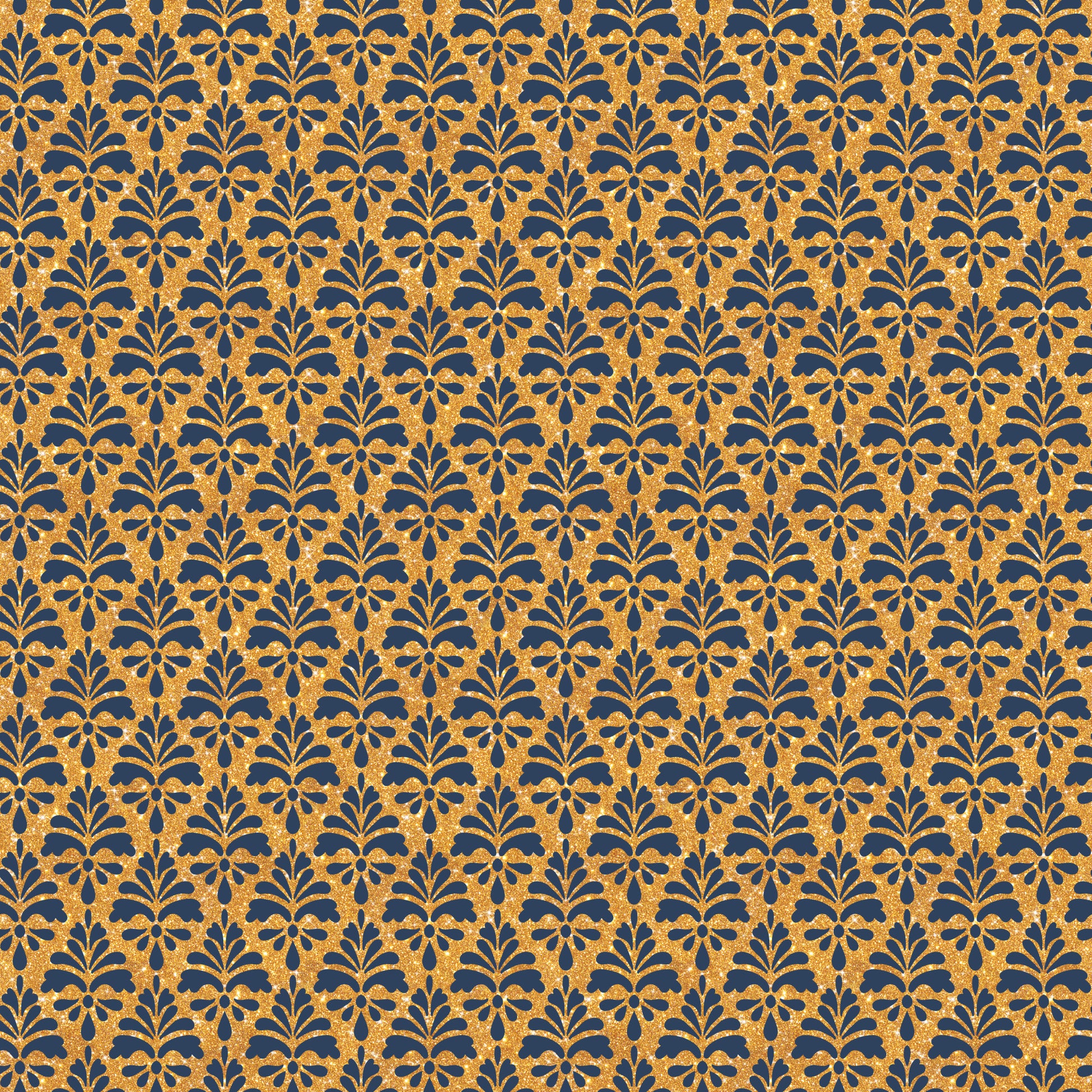 navy blue, gold, metallic gold, floral motifs, damask pattern, ornate design, repeating pattern, botanical elements, decorative flourishes, quilting cotton, fabric panel, elegant pattern, luxurious, formal design, symmetrical motifs, leaf patterns, vintage style, rich colors, celebration theme