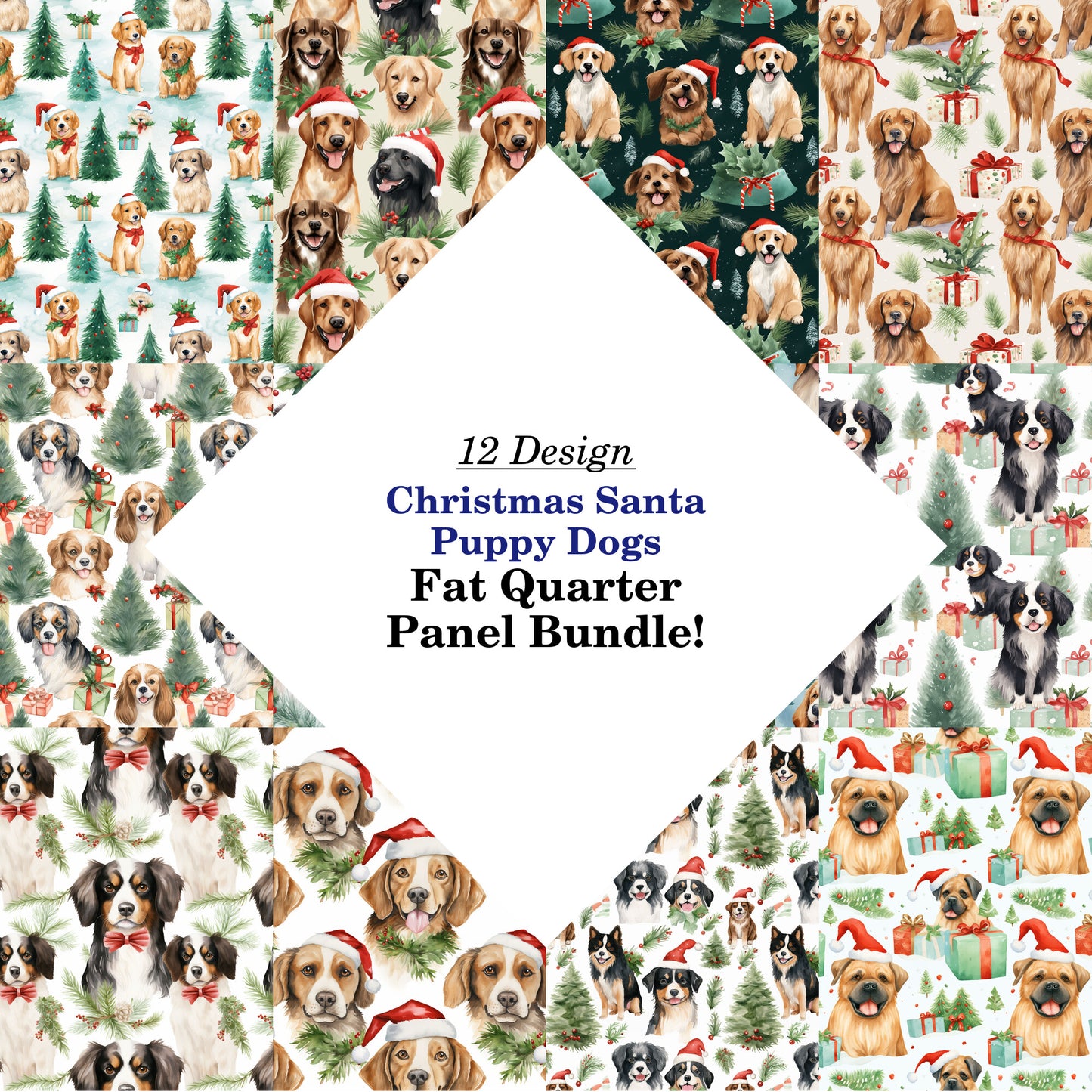 Christmas Santa Puppy Dogs Fat Quarter Bundle