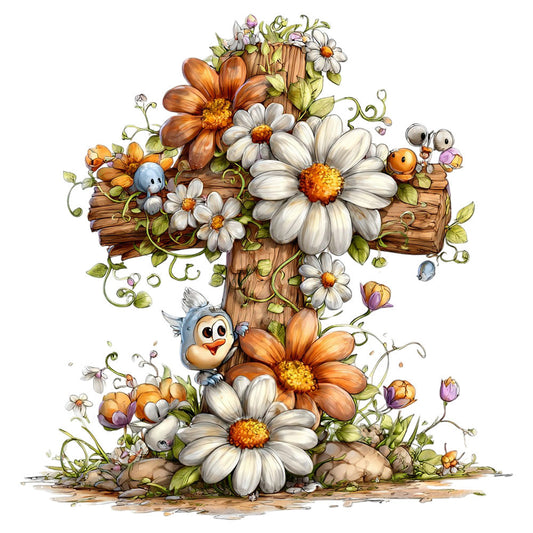 Old Rugged Floral Cross Fabric Panel 35