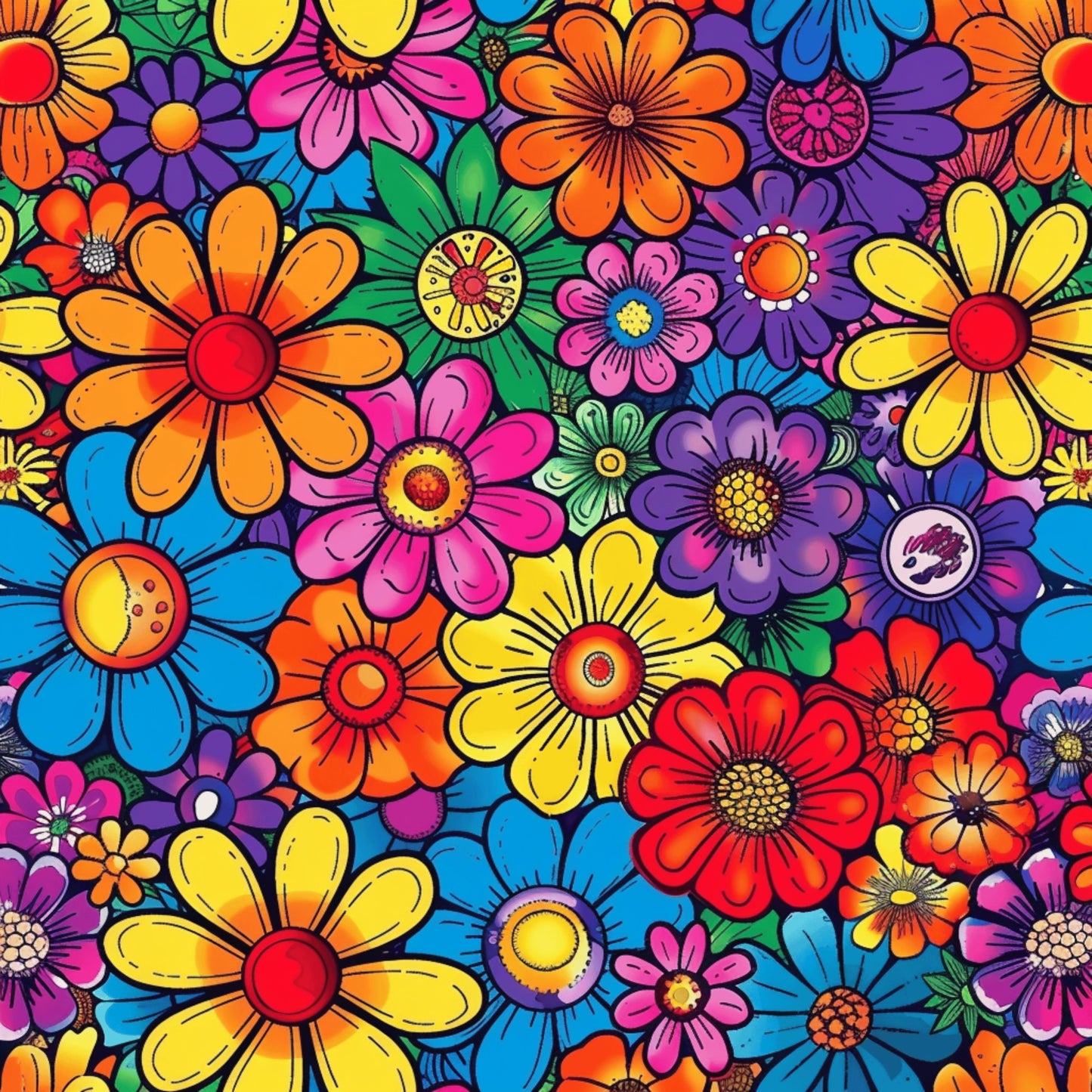 Rainbow Hippie Flowers Pattern 10 Quilting Cotton Fabric