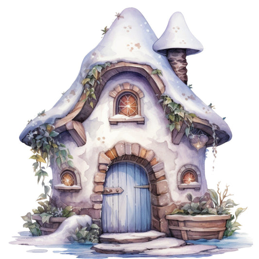 Watercolor Winter Houses Fabric Panel 41