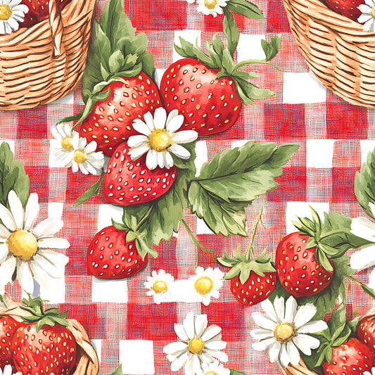 Strawberry Gingham Picnic Pattern 2 Quilting Cotton Fabric