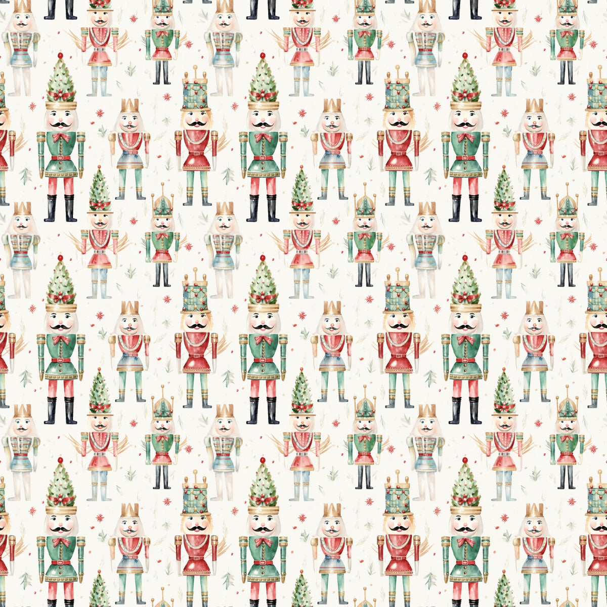 Daily Deal: Watercolor Christmas Nutcrackers Allover Pattern 1 Quilting Cotton Fabric - 45" x 1 Yard"