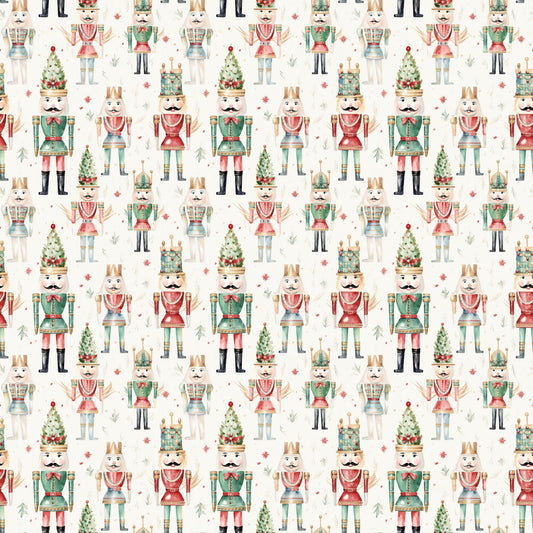 Daily Deal: Watercolor Christmas Nutcrackers Allover Pattern 1 Quilting Cotton Fabric - 45" x 1 Yard"