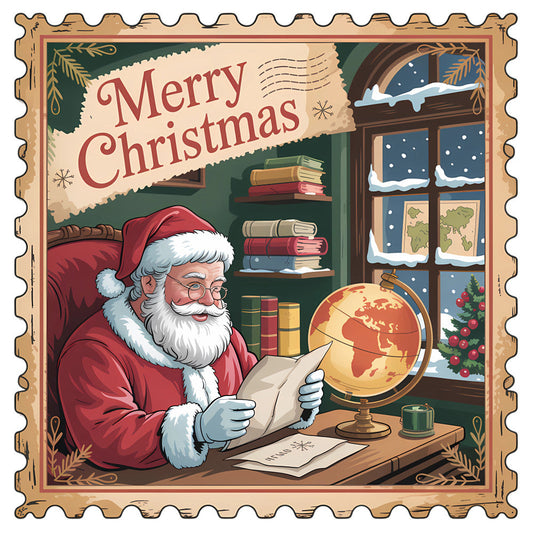 Vintage Christmas Stamps Fabric Panel 24