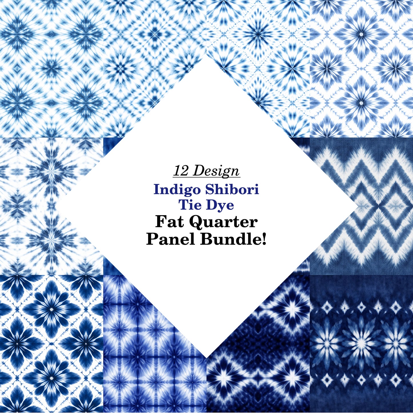 Indigo Shibori Tie Dye Fat Quarter Bundle